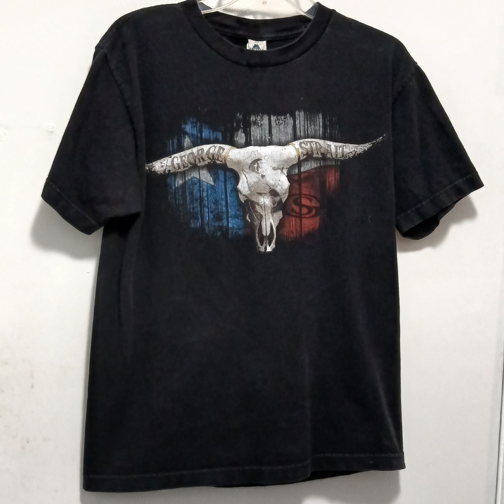 Black George Strait 2014 THE COWBOY RIDES AWAY TOUR Graphic Tee with Bull Skull